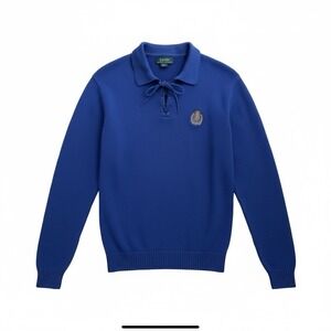 Lauren Ralph Lauren Women's‎ Collar Sweater Royal Blue Large Embroidered Crest
